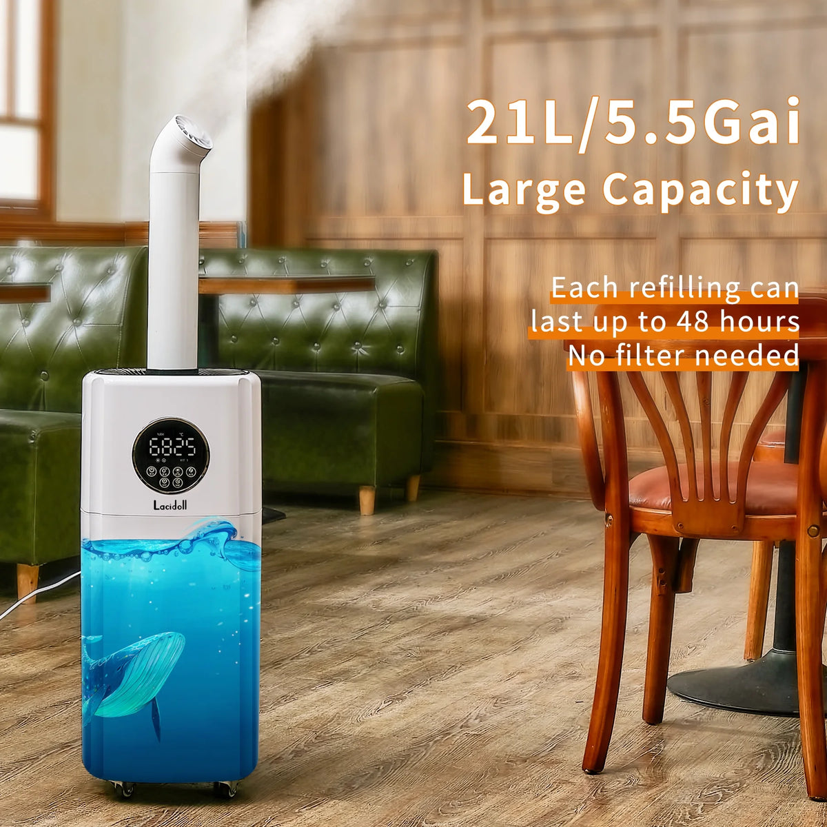 Humidifiers for Large Room Whole House Humidifier for Home 2000 Sq.ft, 5.5Gal Cool Mist Top Fill Floor 21L 2000ML/H Dual 360�� Nozzles 3 Speed