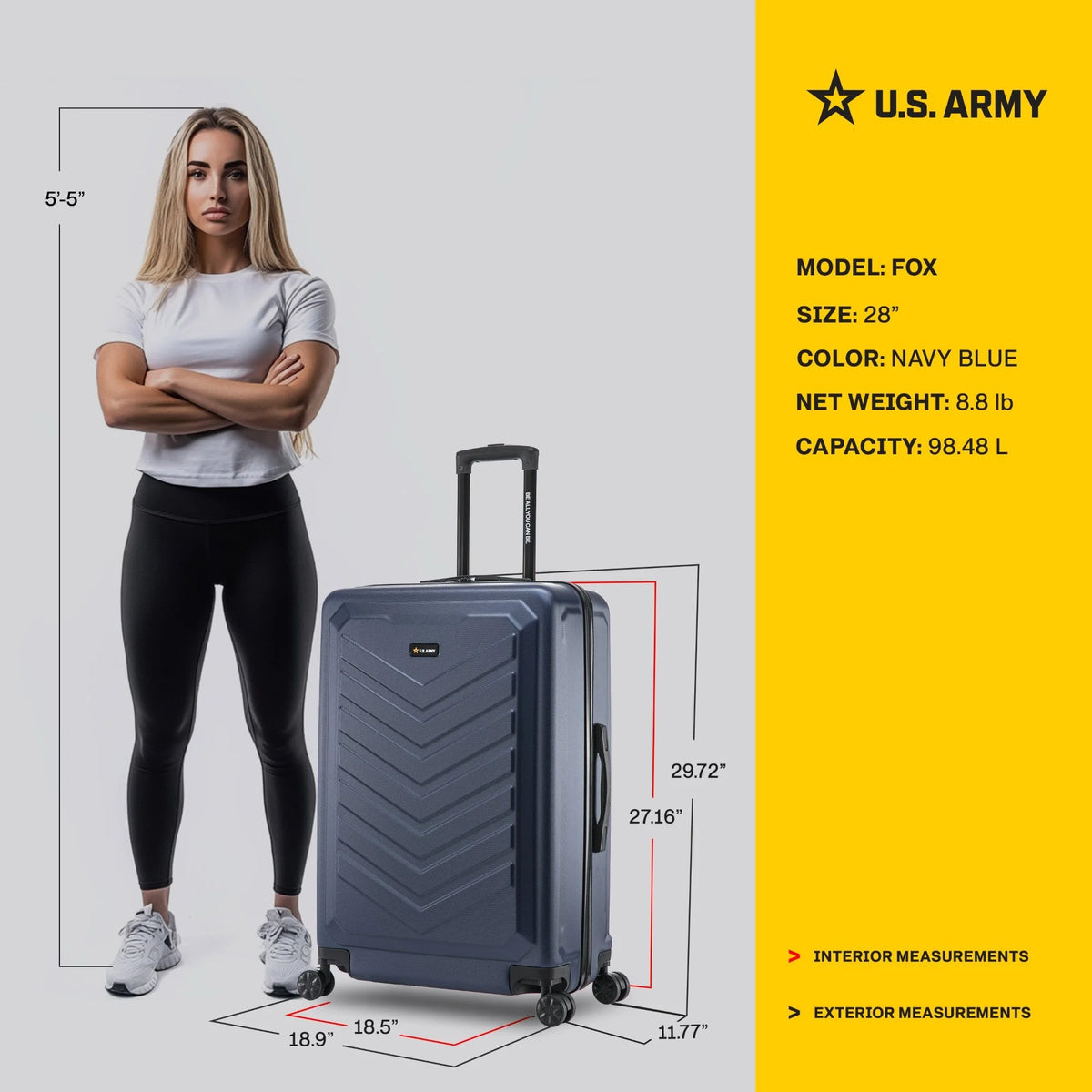 US ARMY FOX 28" Large Suitcase Black