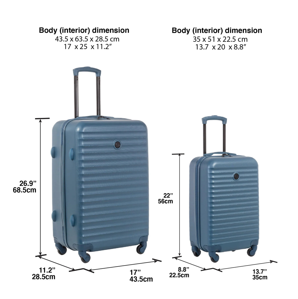 PROTEGE 2PC Hardside Luggage Set, 20" Carry-on and 25" Checked Upright Spinner Luggage, Blue