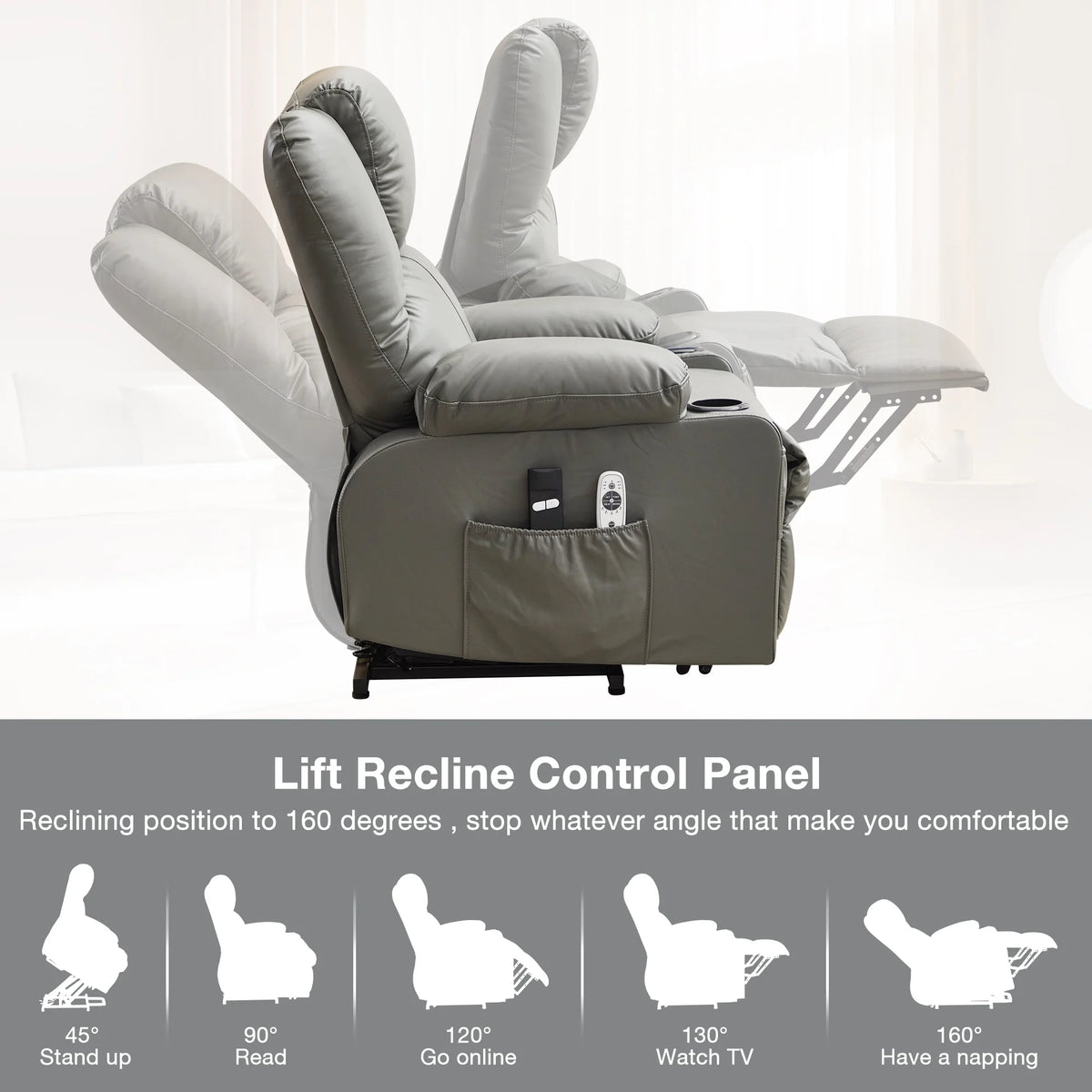 JONPONY Power Lift Recliner Chair Recliners for Elderly with Heat and Massage Recliner Chair for Living Room with Infinite Position and Side Pocket,USB Charge Port,Black