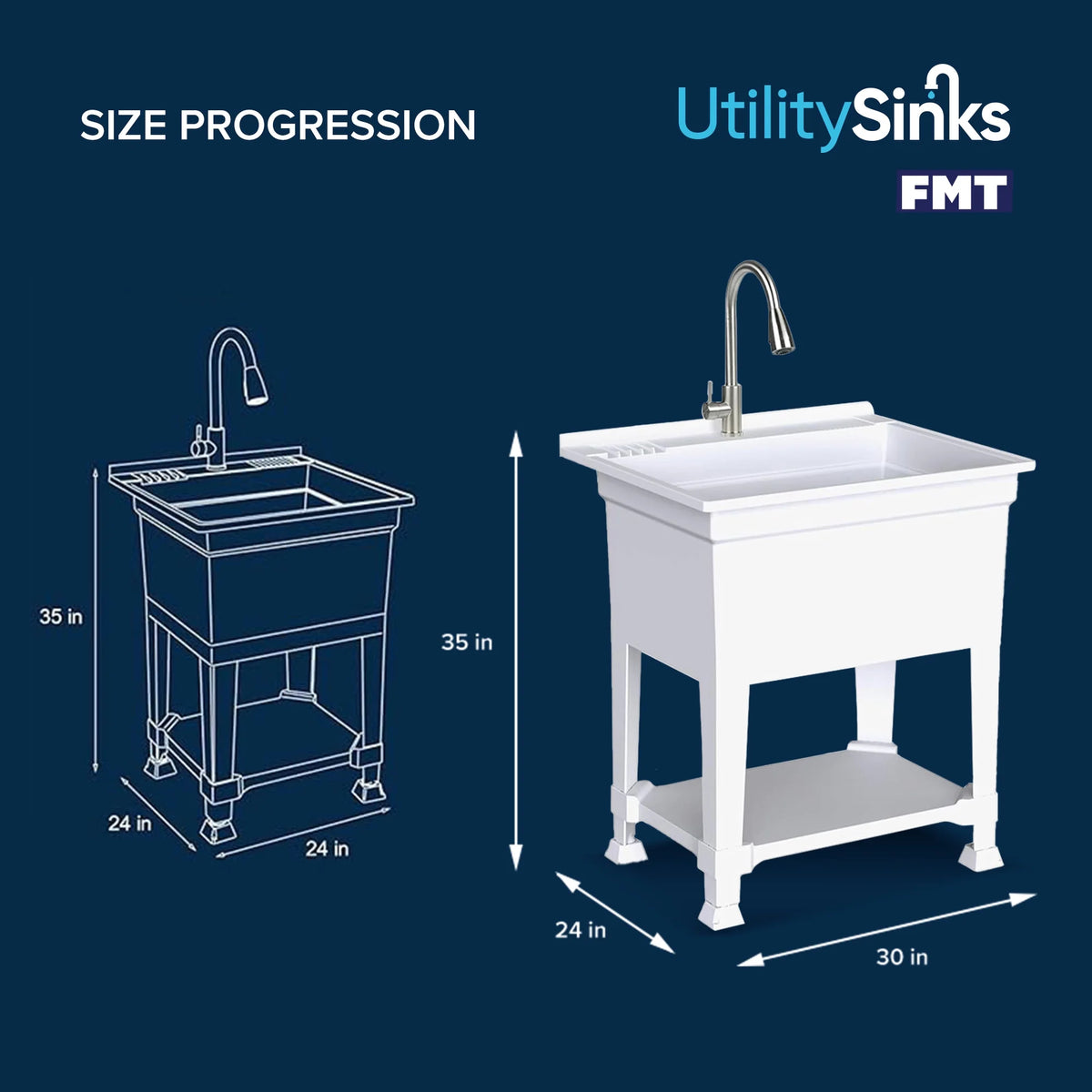Open Box UTILITYSINKS Plastic 30�?Freestanding Utility Sink w/ Pull Faucet, Wht