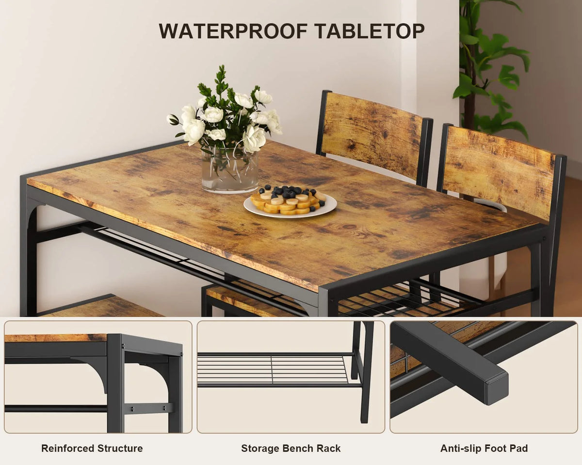 Lofka Dining Table Set for 4, Kitchen Table and Chairs Set with Bench for Small Space,  Breakfast Nook, Black