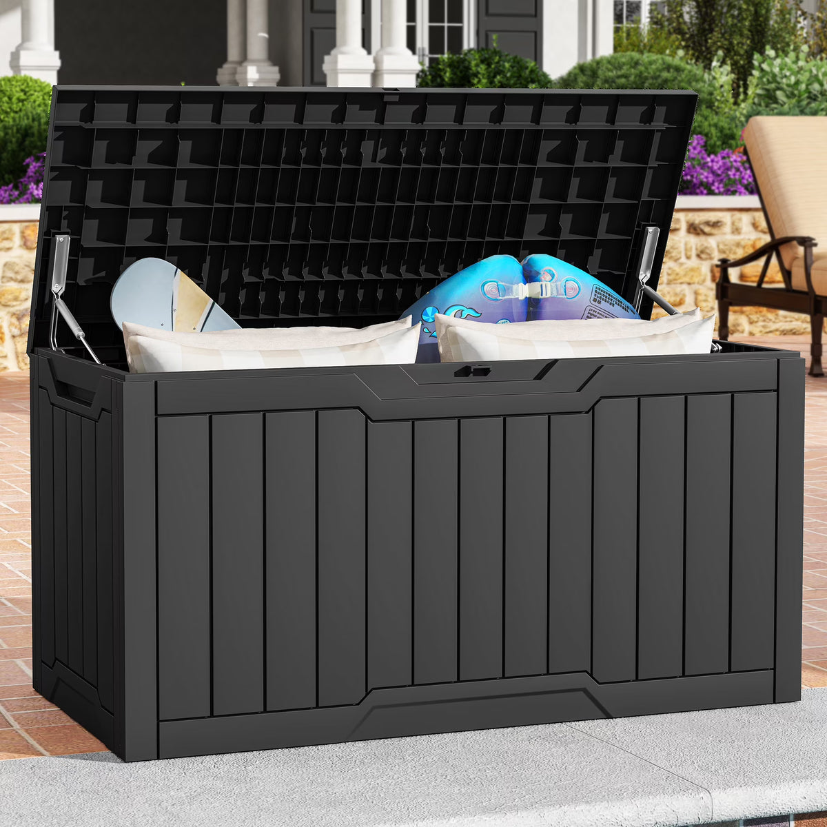 Uforic Outdoor 100 Gallon Resin Deck Box, Weatherproof&Lockable,Black