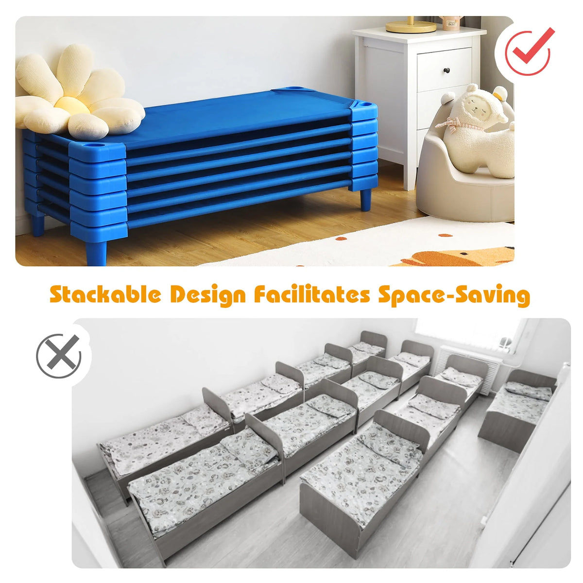Costway Pack of 6 Kids Stackable Naptime Cot 52'' L x 23'' W Daycare Rest Mat
