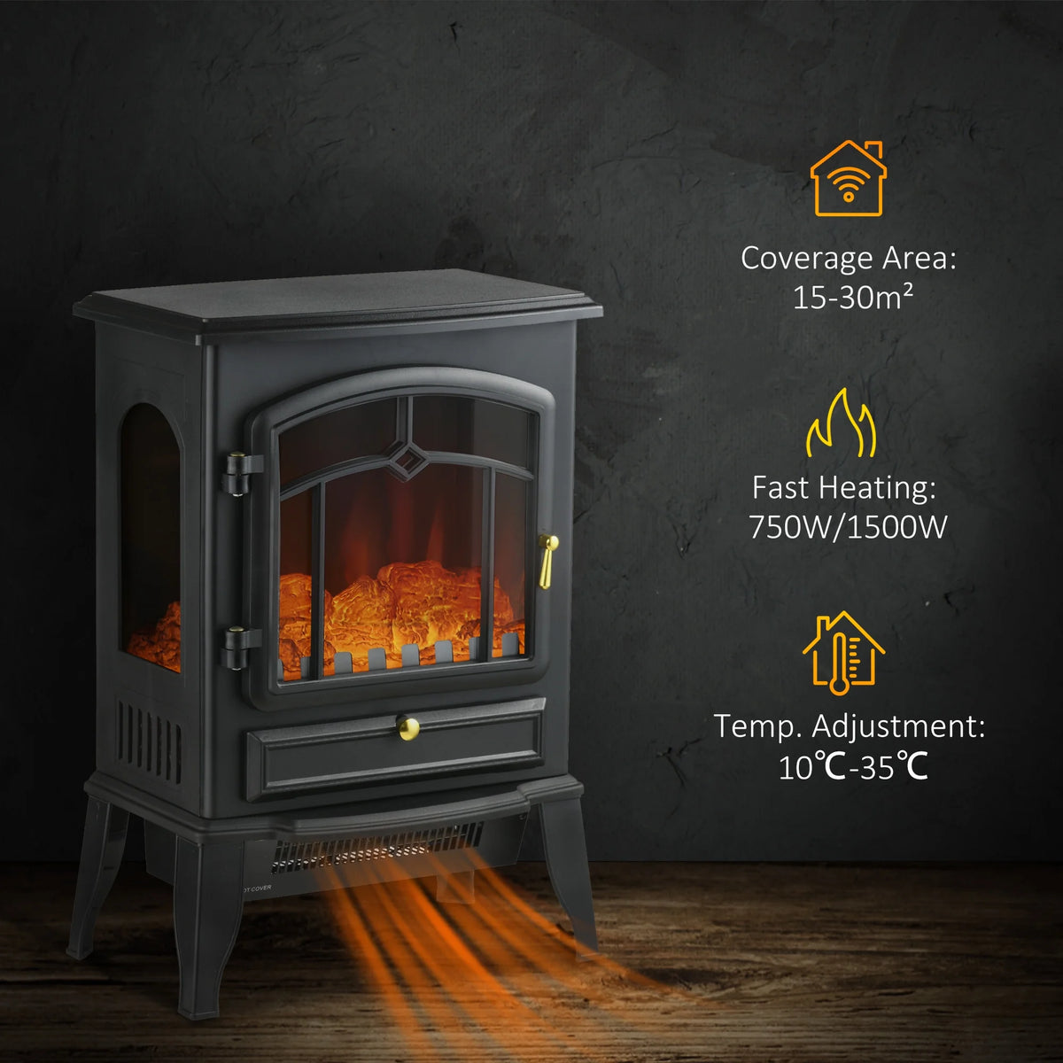 HOMCOM 22" Electric Fireplace Stove with 3-Sided Realistic Flame, Artificial Fake Faux Fireplace, Black