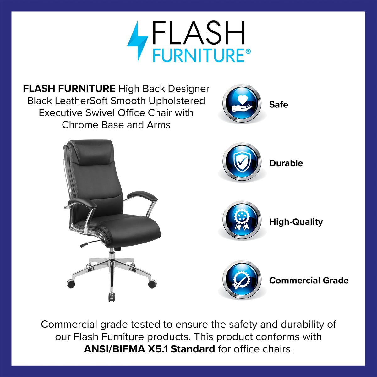 Emma + Oliver High Back Designer White LeatherSoft Smooth Swivel Office Chair with Arms