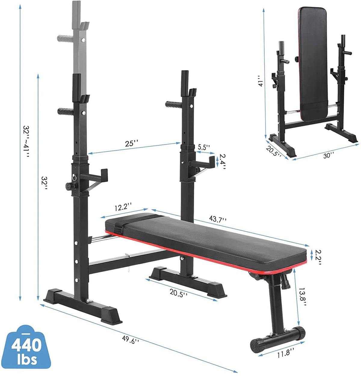 GARTIO Folding Weight Bench with Squat Rack Adjustable Bench Press Bench Set, Home Gym Workout Strength Training