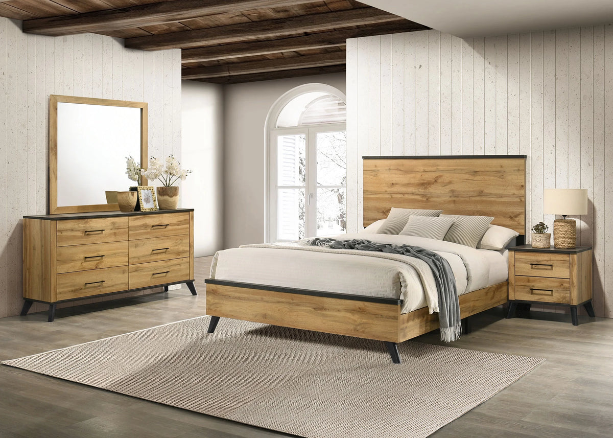 Coaster Kaywood 4-Piece Wood Eastern King Bedroom Set in Natural Pine and Brown
