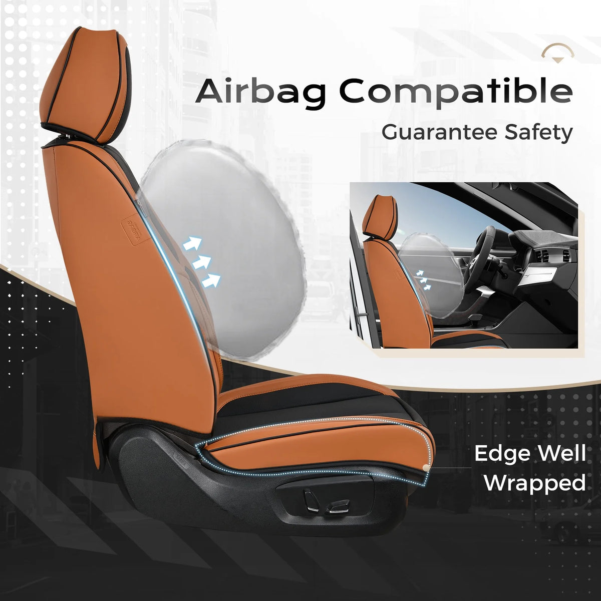 Coverado Black Front Car Seat Covers, Stylish Waterproof Premium Leather Automotive Seat Protectors, Airbag Compatible Auto Interior Accessories Universal Fit for Most Cars SUV Pick-up Trucks