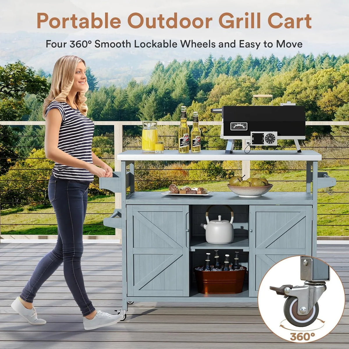 ZIVACATE Rolling Kitchen Island with Drop Leaf and Storage Large 53 in Movable Kitchen Carts White