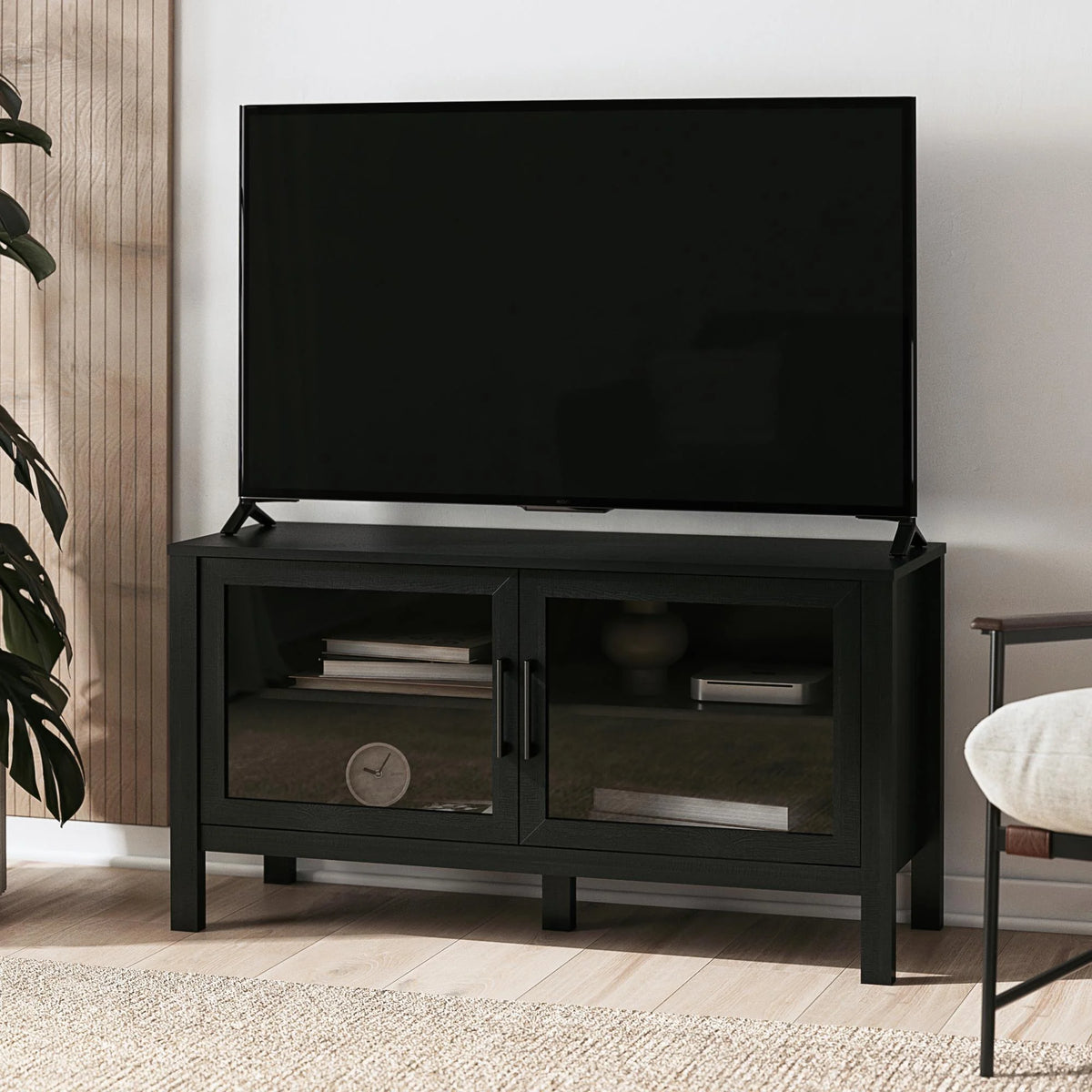 Mainstays Glass Door TV Stand for TVs up to 55", Spring Pine