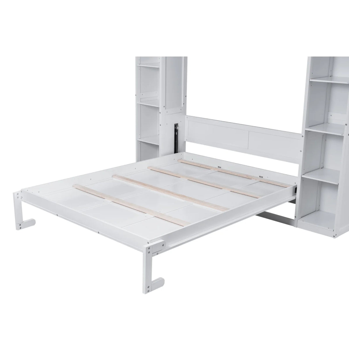 Harper & Bright Designs Full Size Murphy Bed with Shelves, Foldable Wall Bedframe w/Flexible Slats Support, Space-Saving Design, Can Be Folded Into Cabinet, White