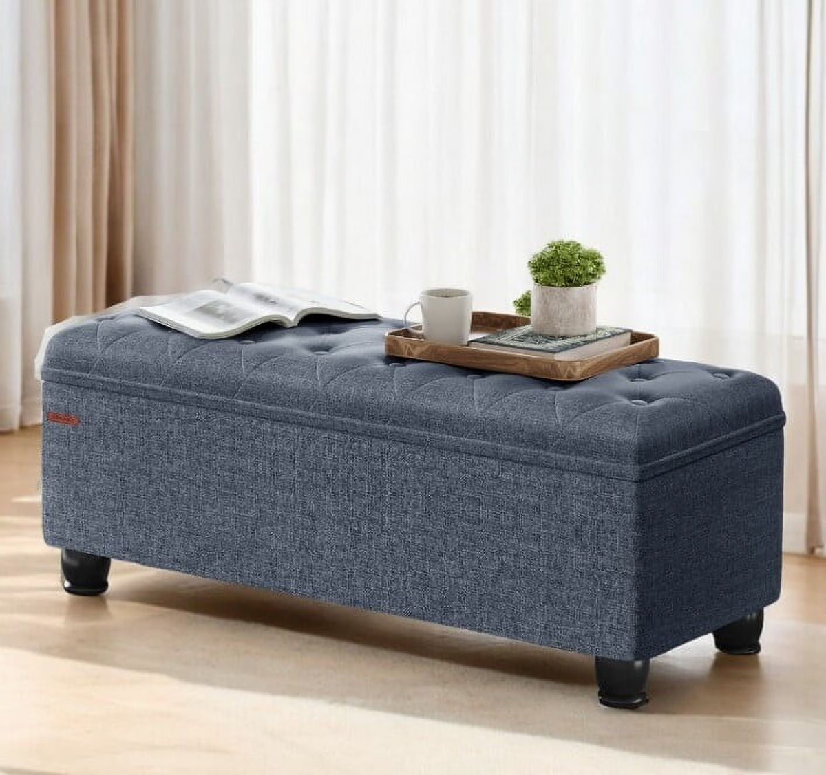 SONGMICS 46.5" Storage Ottoman Bench Storage Bench Bedroom Bench 330lb Load Capacity Solid Wood Legs Light Gray