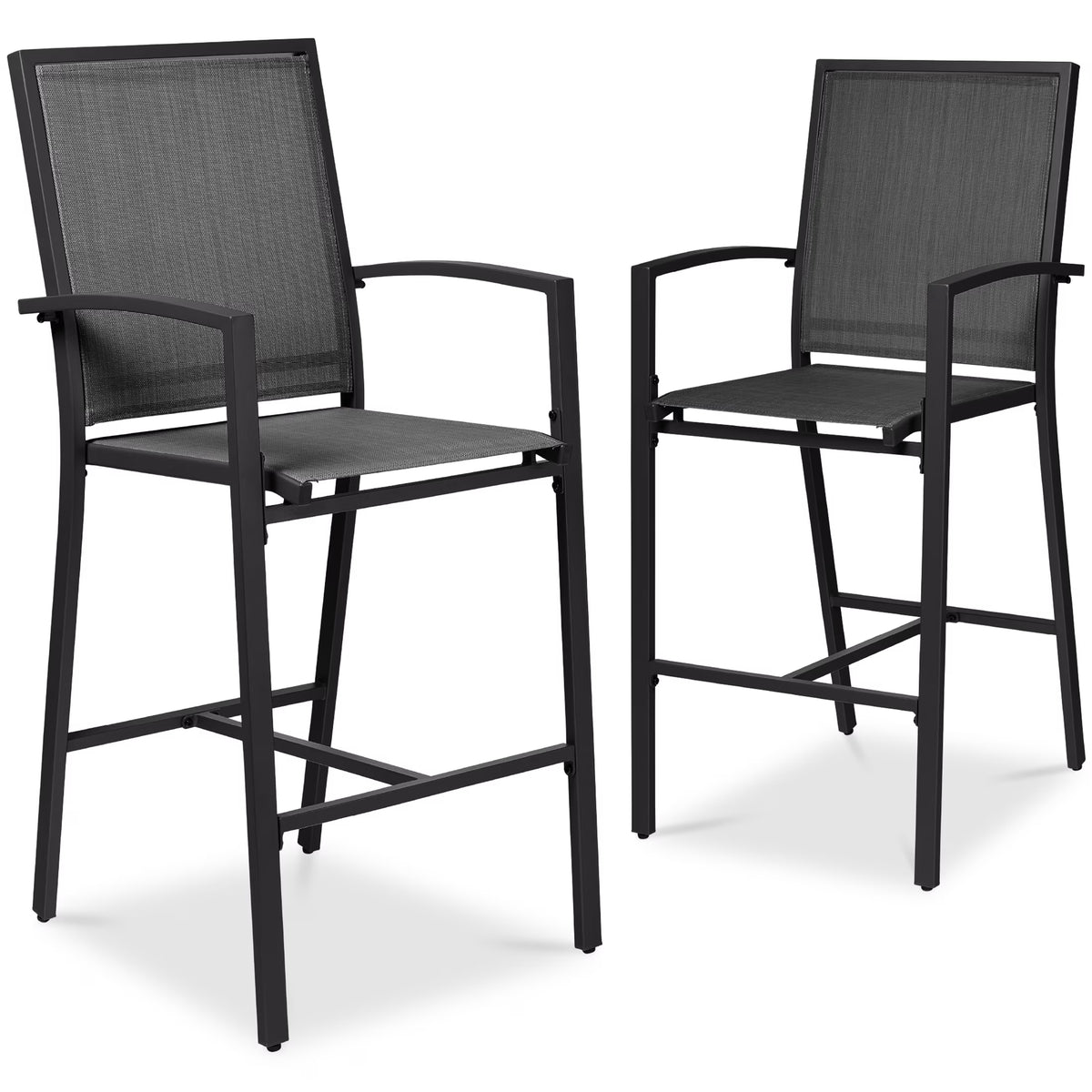 Best Choice Products Outdoor Barstools Set of 2, Bar Height Patio Chairs w/ All-Weather Mesh - Black/Black