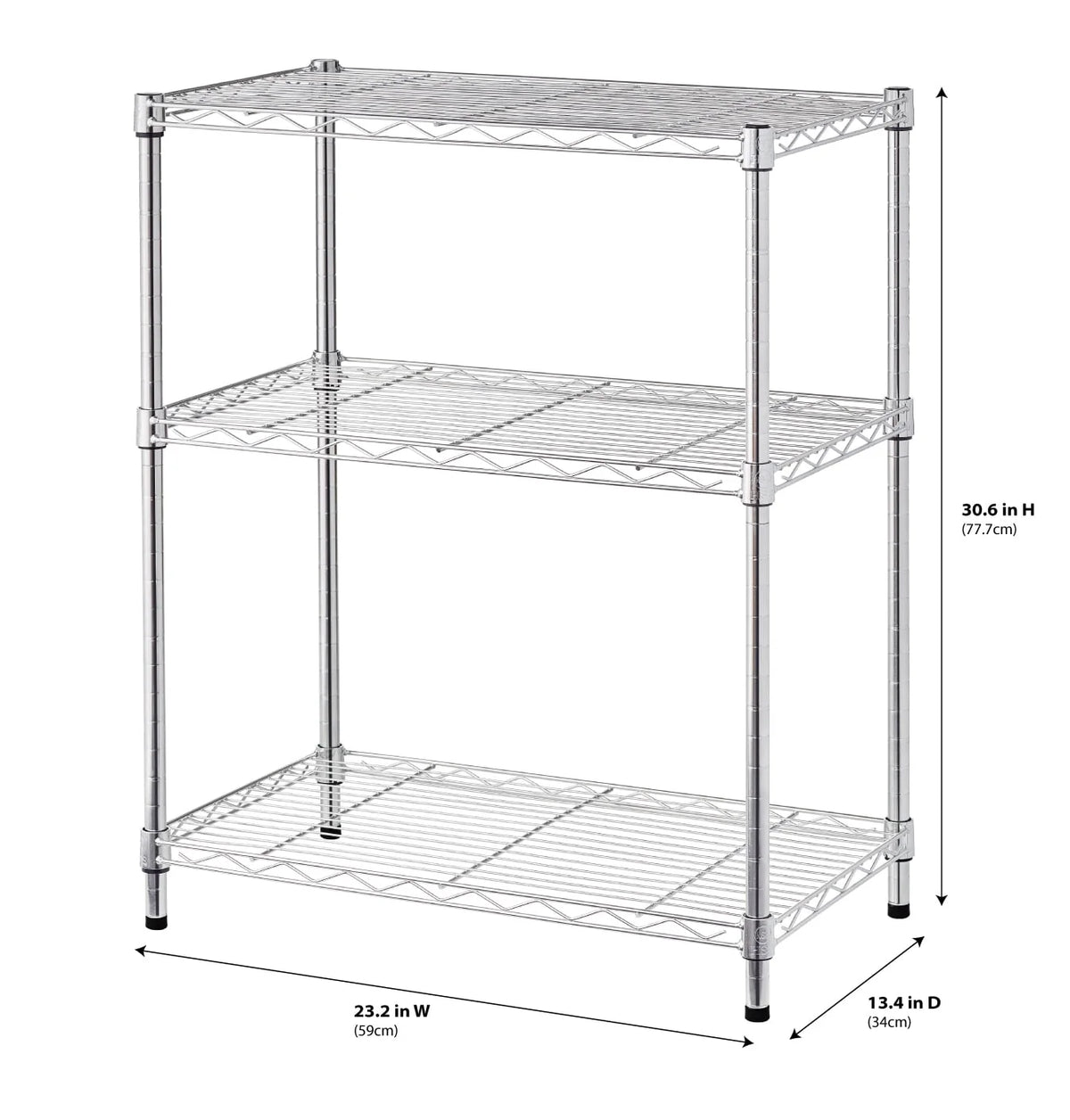 Hyper Tough Steel 3-Tier Storage Shelf Unit 30.6"H x 23.2"W x 13.4"D, 750lb Total Capacity, Chrome