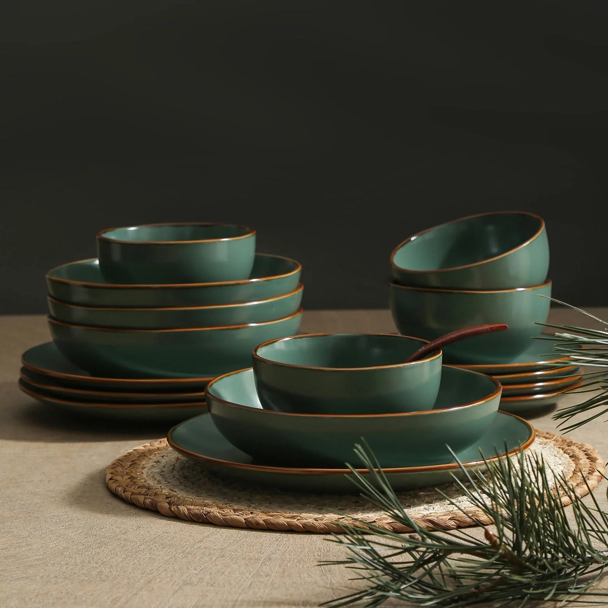 Stone + Lain Brasa Stoneware Collection Dinnerware Set, 32-Piece Service for 8, Blue