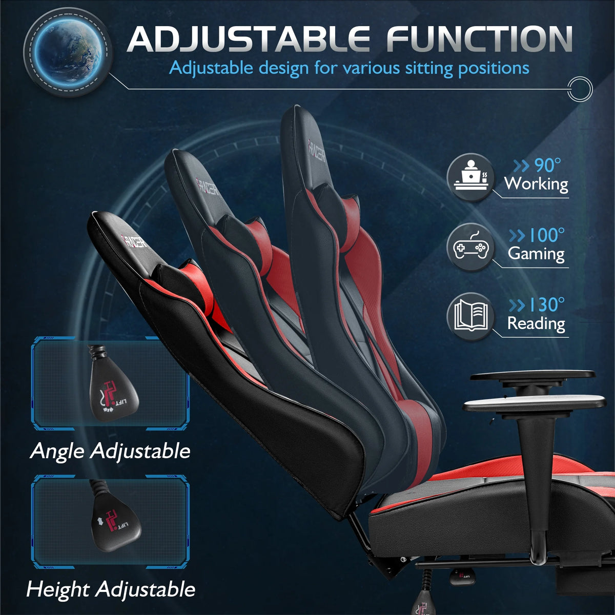 Homall Massage Gaming Chair Office Chair High Back PU Leather Chair with Footrest, Black