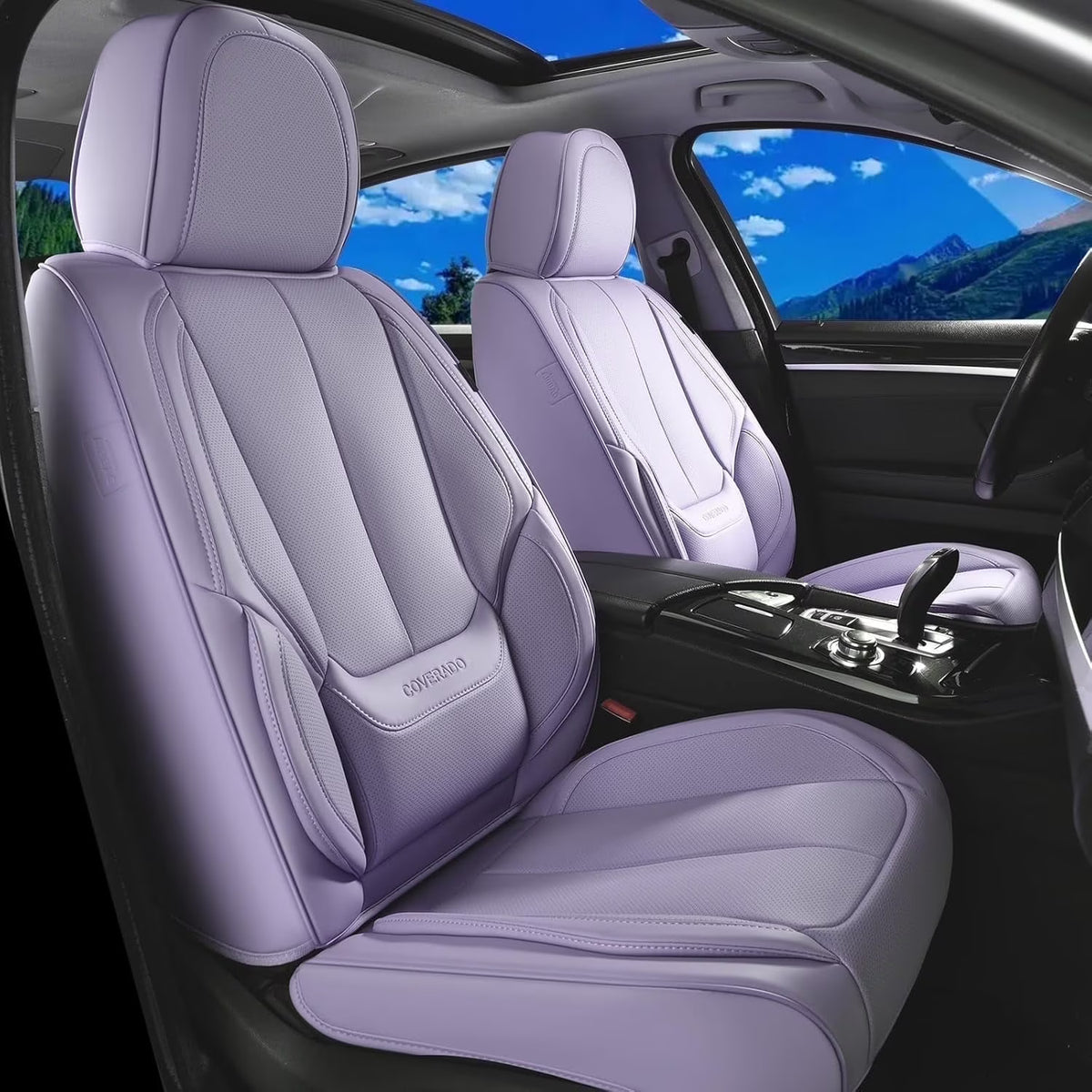 Coverado Black Front Car Seat Covers, Stylish Waterproof Premium Leather Automotive Seat Protectors, Airbag Compatible Auto Interior Accessories Universal Fit for Most Cars SUV Pick-up Trucks