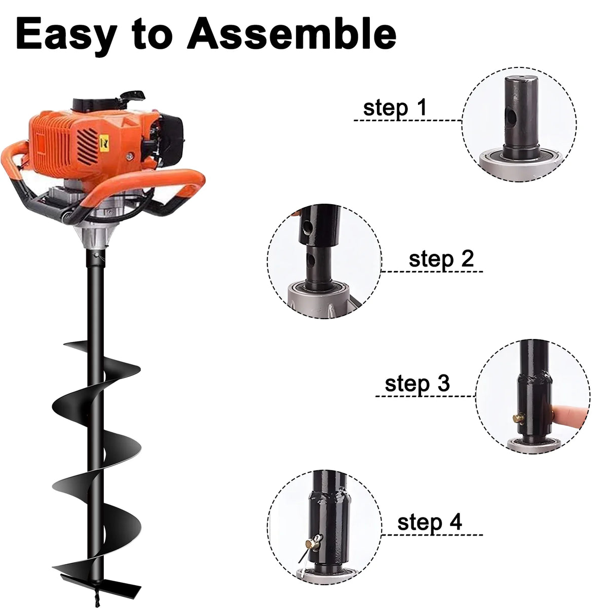 PRIJESSE Gas Powered Earth Digger Post Hole Digger with 3 Extension Rods + 3 Auger Drill Bits