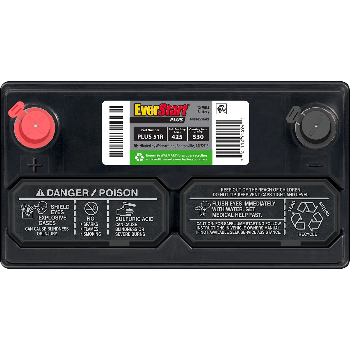 EverStart Plus Lead Acid Automotive Battery, Group Size 51R 12 Volt, 425 CCA