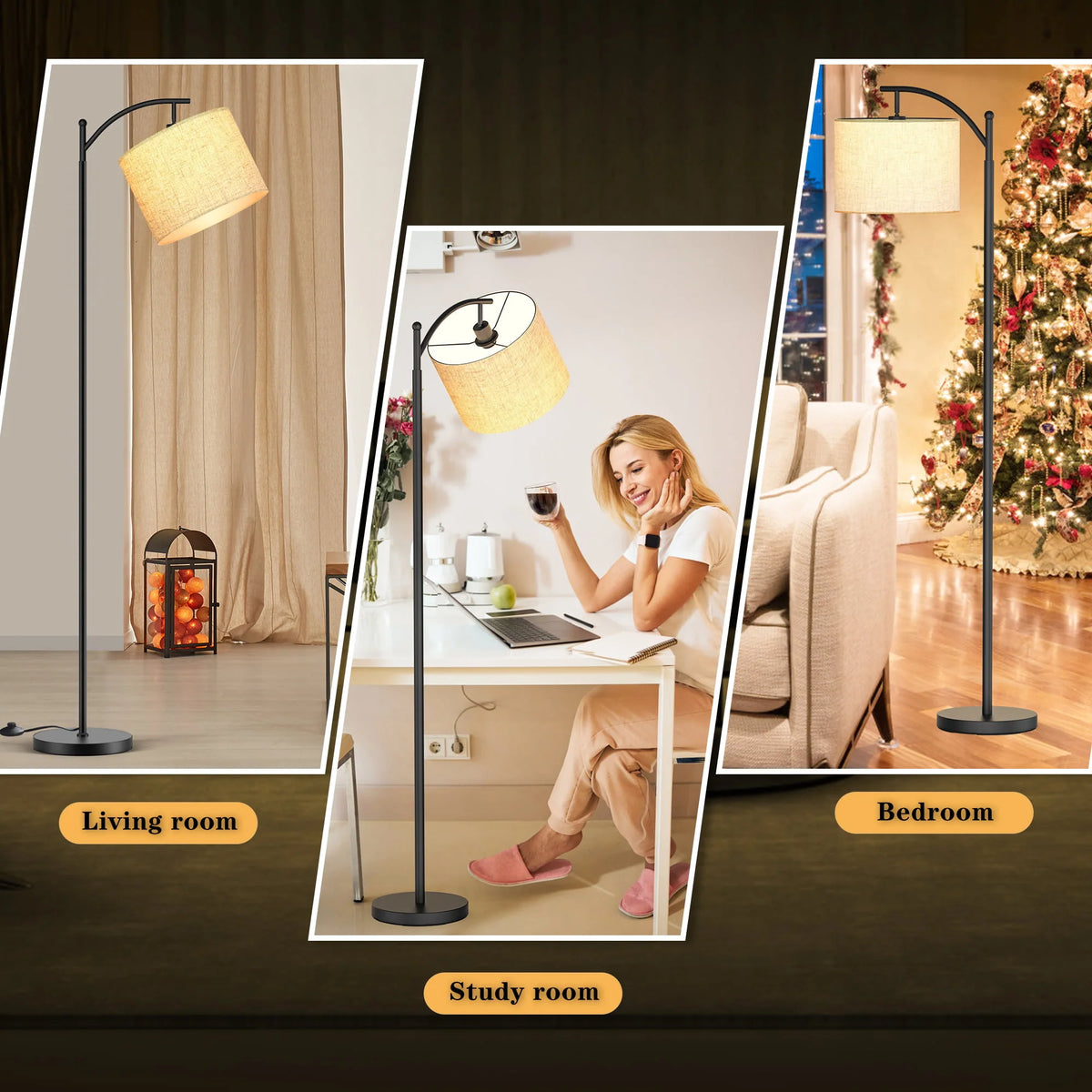 Pazzo Metal Arc Floor Lamp with Remote Control & Stepless Dimmable Bulb, for Living Room, Bedroom, Black