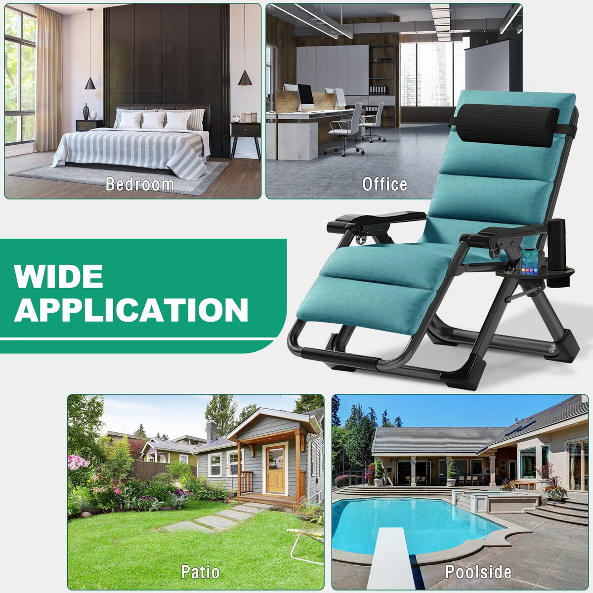 NAIZEA Outdoor Zero Gravity Chair Camping Recliner Lawn Recliner, Reclining Patio Lounger Chair, Folding Portable Chaise with Detachable Soft Cushion, Cup Holder, Headrest