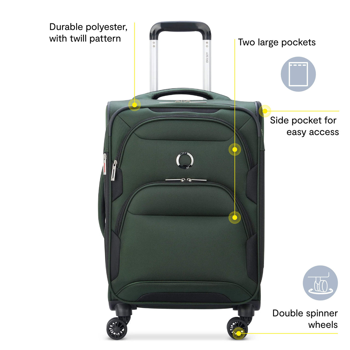 DELSEY PARIS Sky Max 2.0 21" Softside Spinner Carry-On Luggage, Green