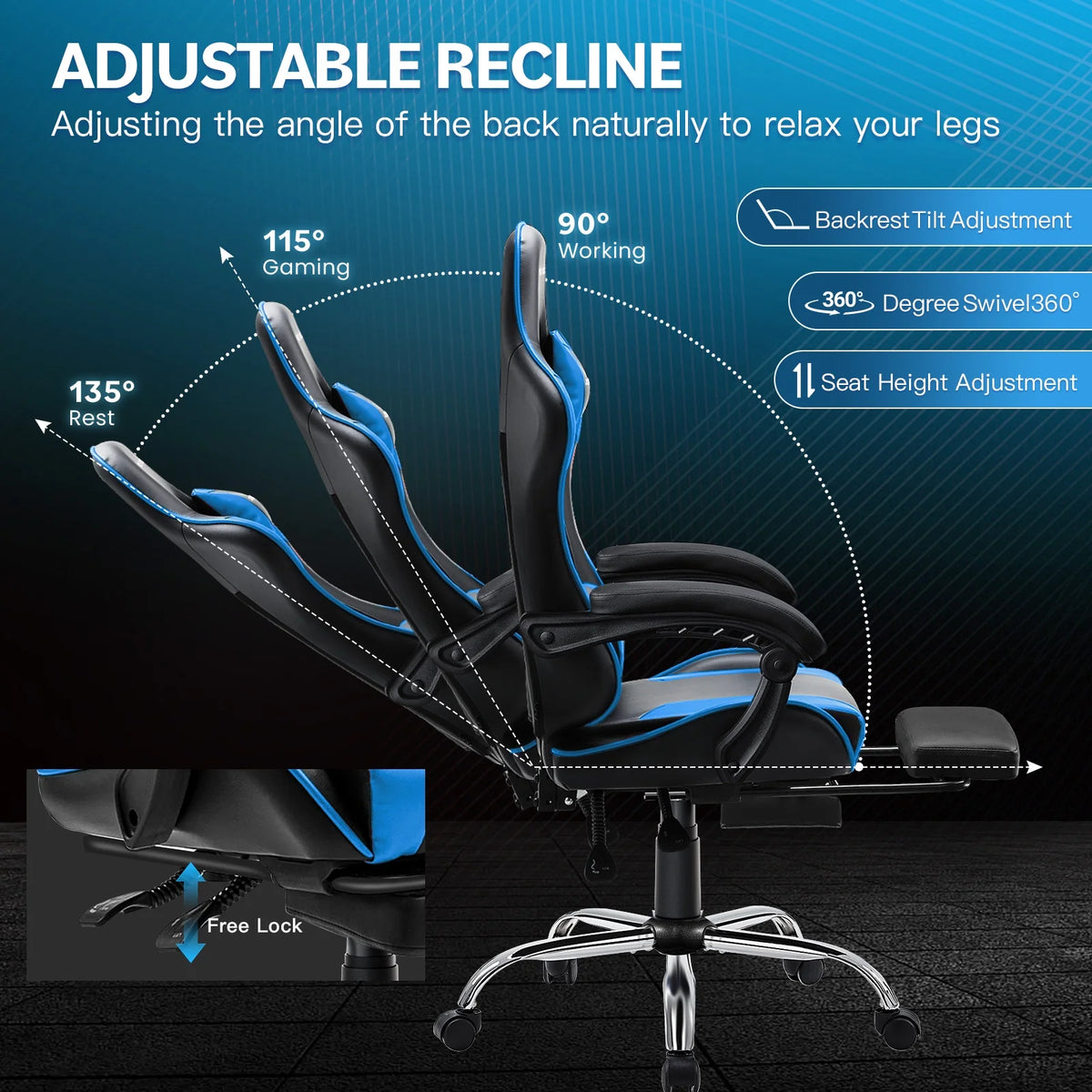 JONPONY Big and Tall Gaming Chair, Ergonomic Design, Gamer Chair PU Leather with Footrest and Lumbar Support, High Back Office Chair Support 8 Hours Long Sitting, Computer Chair,Black Grey