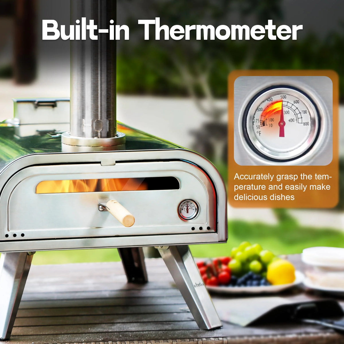 BIG HORN OUTDOORS 16 Inch Pellet Pizza Oven Outdoor, Wood Pellet Pizza Stove with Pizza Stone for Backyard, Camping, Silver