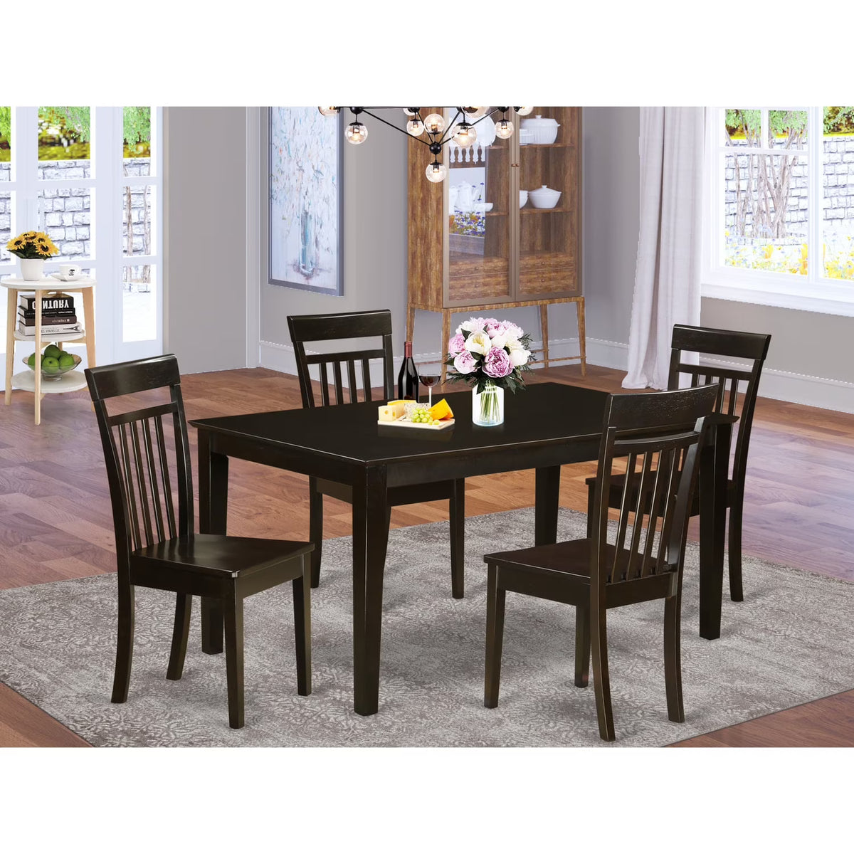 East West Furniture CAP5S-CAP-C 5 Piece Formal Dining Room Set- Dining Table Top and 4 Dining Room Chairs