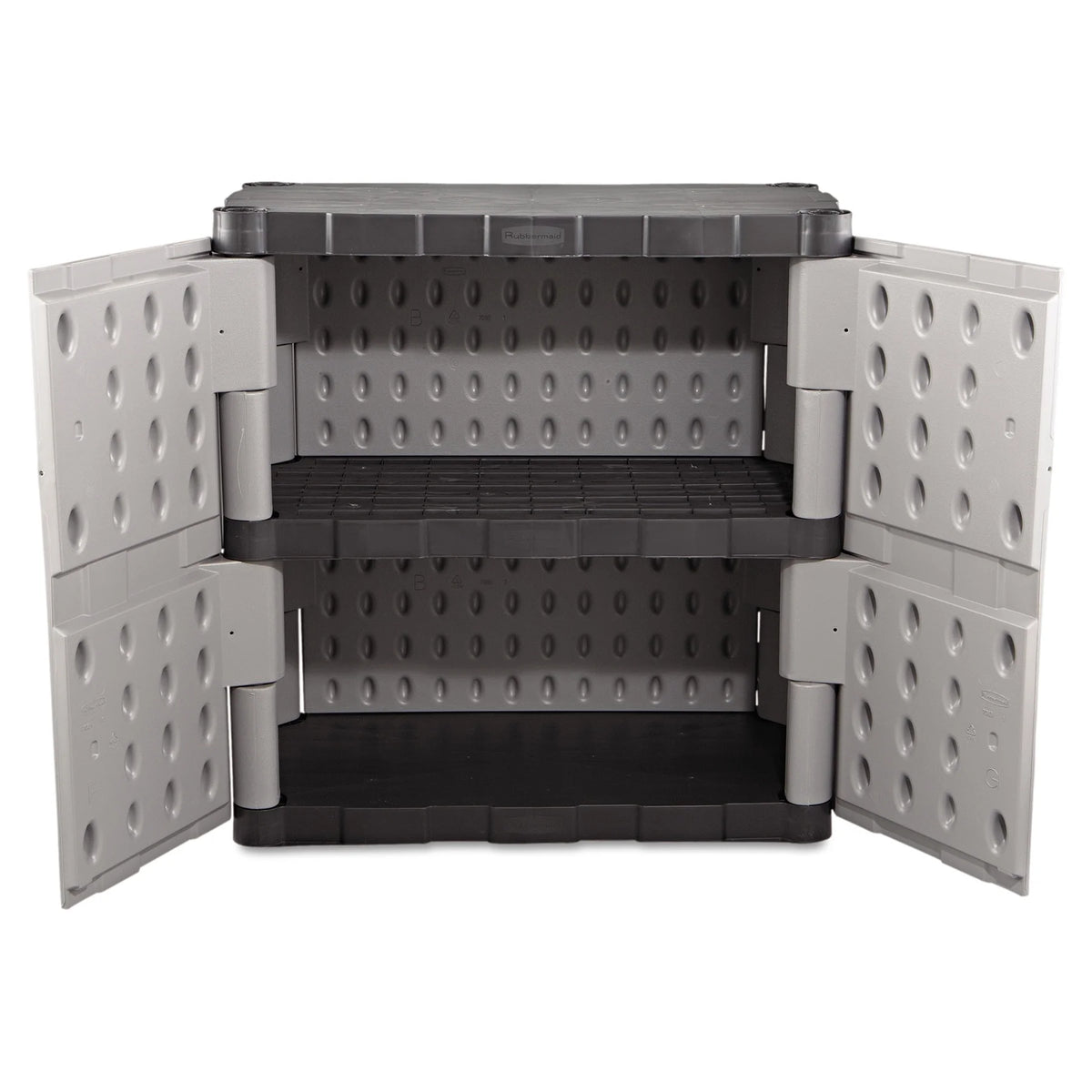 Rubbermaid Double-Door 2-Shelf Cabinet, Black and Gray