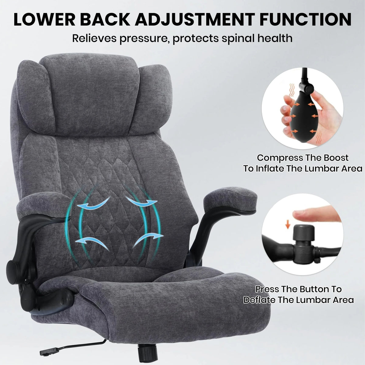 Ninecer 500lbs Big and Tall Office Chair with Inflatable Lumbar Support, Ergonomic Executive Desk Chair with Extra Wide Seat, Adjustable Height Computer Chair, Heavy Duty Leather Office Chair, Black