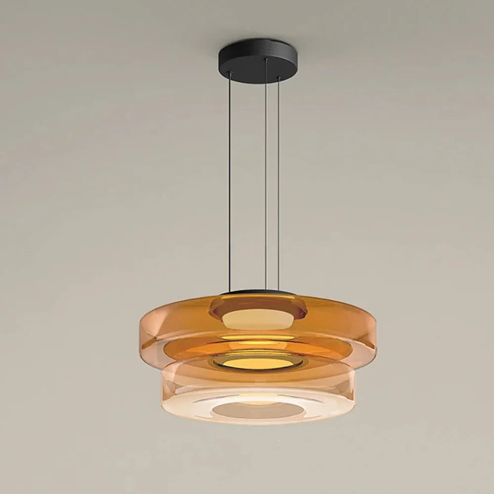 Arturesthome Contemporary Multi-Layer Clear Glass Pendant Lighting, Amber/Green/Grey