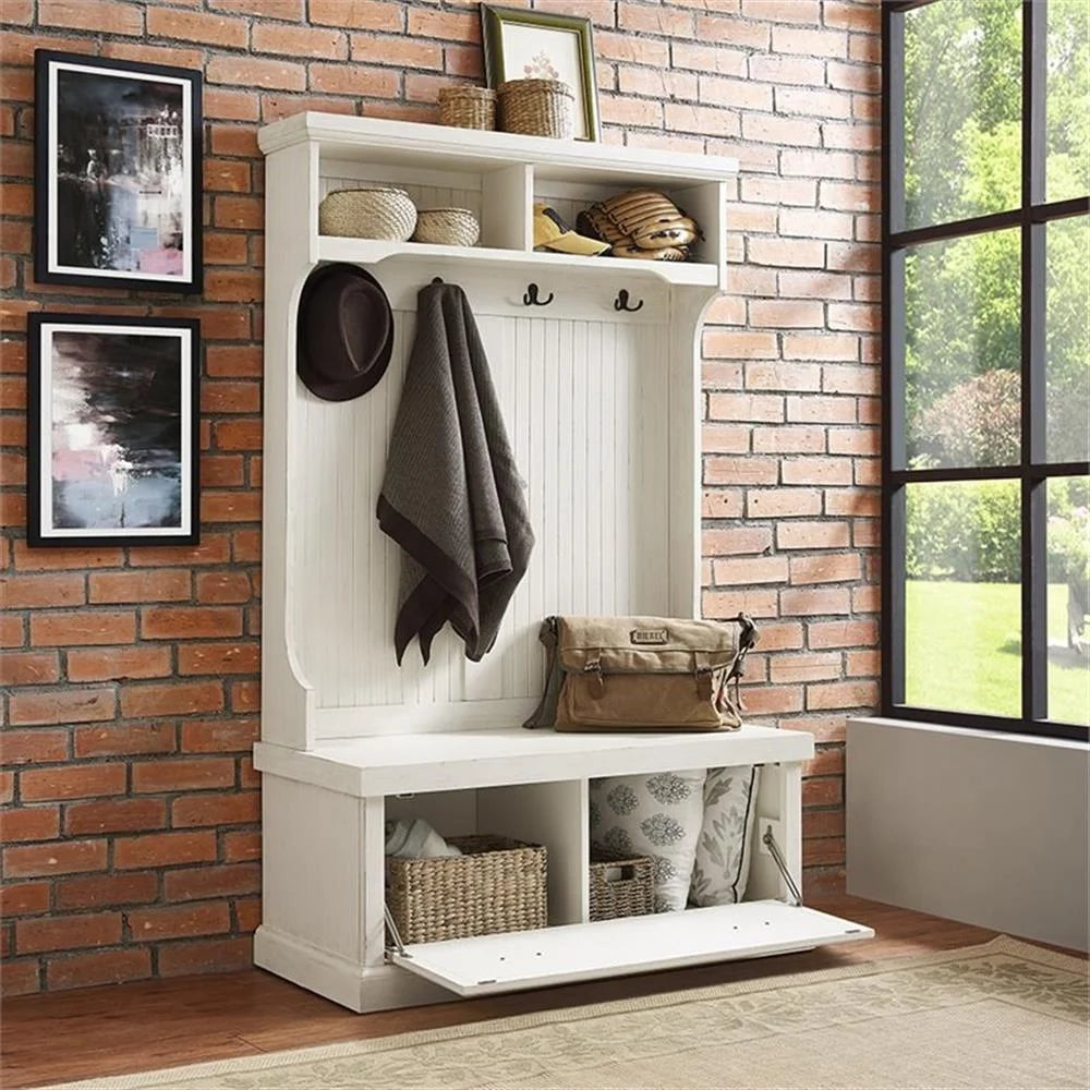Bowery Hill 4-Hook Coastal Wood Hall Tree in Distressed Navy
