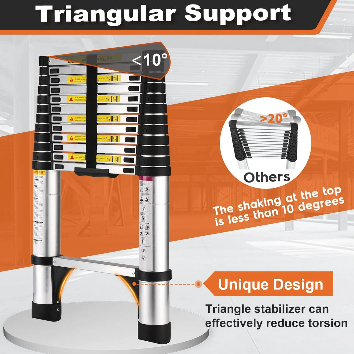 HBTower 12.5 FT Telescoping Ladder,  Aluminum Lightweight Extension Ladder with 2 Triangle Stabilizers, Heavy Duty 330lbs Max Capacity, Multi-Purpose Collapsible Ladder for RV or Outdoor Work