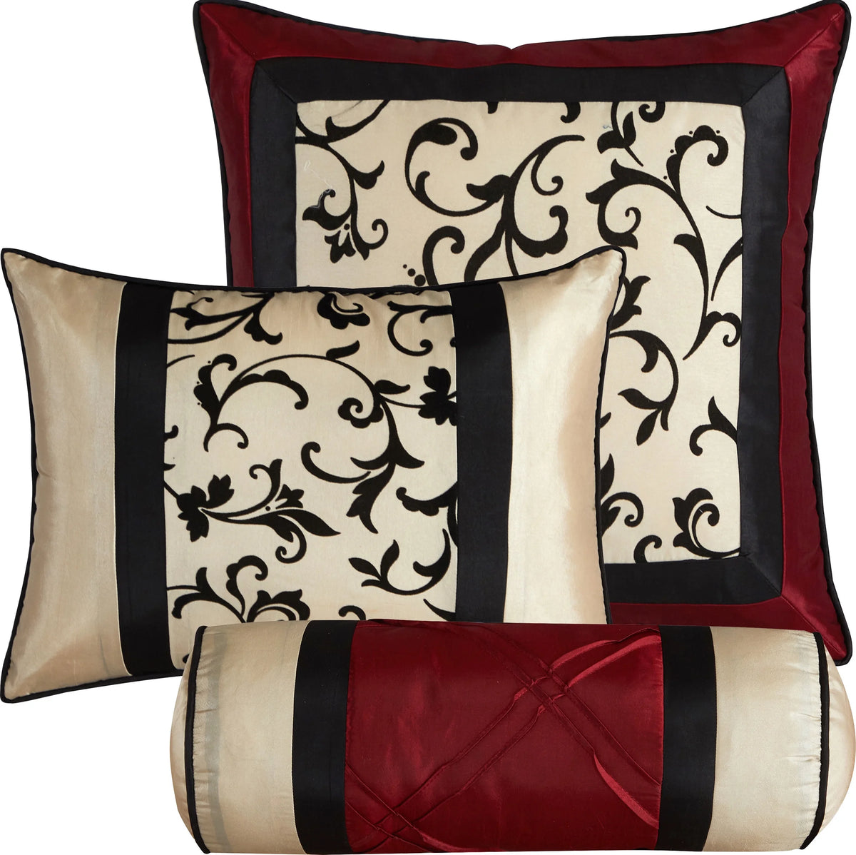 Lanco Taupe Damask Patchwork Queen Size Comforter Set, 7 Piece, Chain Stitching Embroidery Ultra Soft, Premium Microfiber, All Season