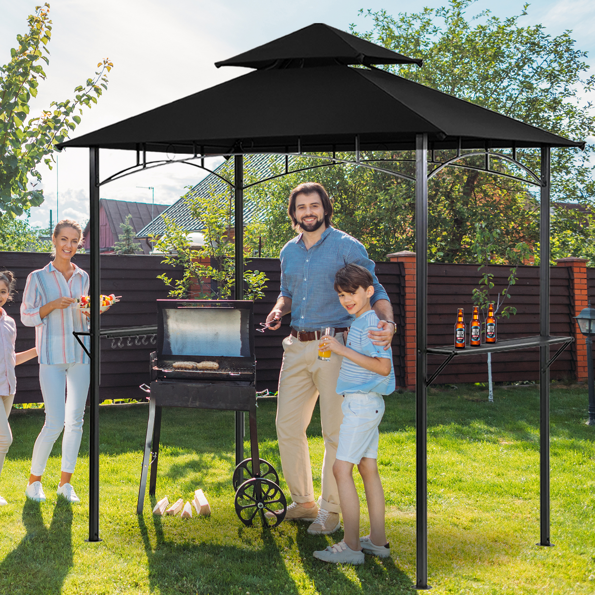 Grezone Outdoor Grill Gazebo Tent BBQ Canopy for Outdoor Grill Shelter BBQ Grill Gazebo Hardtop (L96 x W60 x H101 Inch) Brown