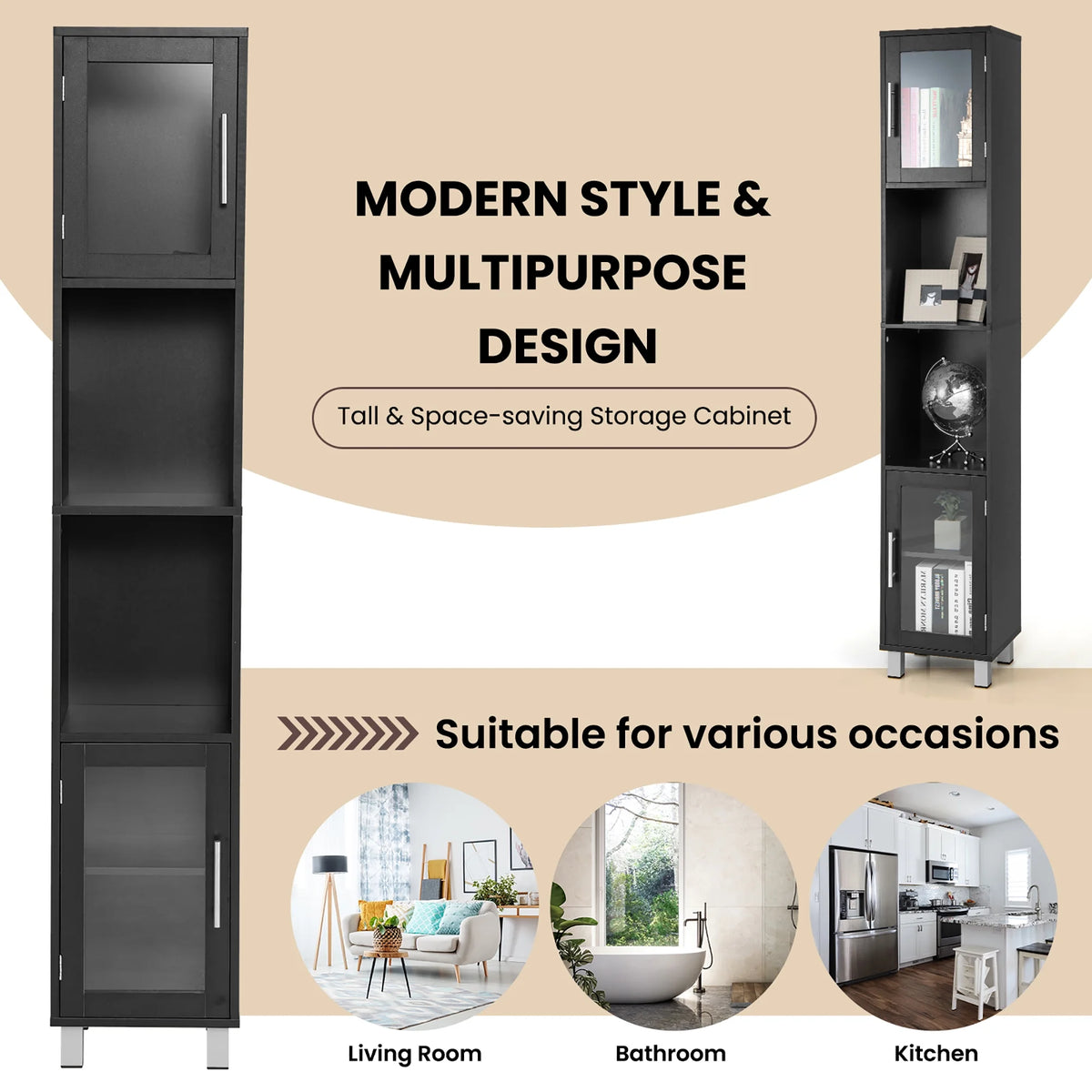 Costway 71'' Tall Tower Bathroom Storage Cabinet Organizer Display Shelves Bedroom Grey