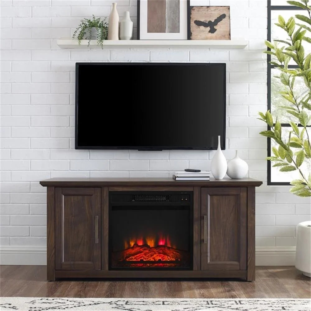 Crosley Furniture Camden 48" Low Profile Tv Stand W/Fireplace Dark Walnut