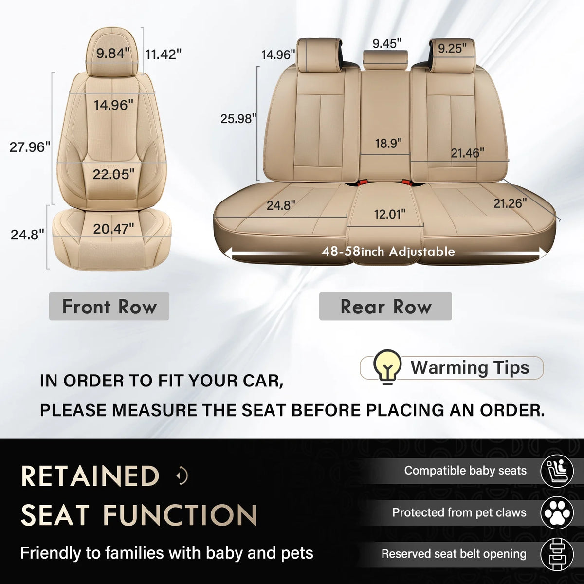 Coverado Black Front Car Seat Covers, Stylish Waterproof Premium Leather Automotive Seat Protectors, Airbag Compatible Auto Interior Accessories Universal Fit for Most Cars SUV Pick-up Trucks