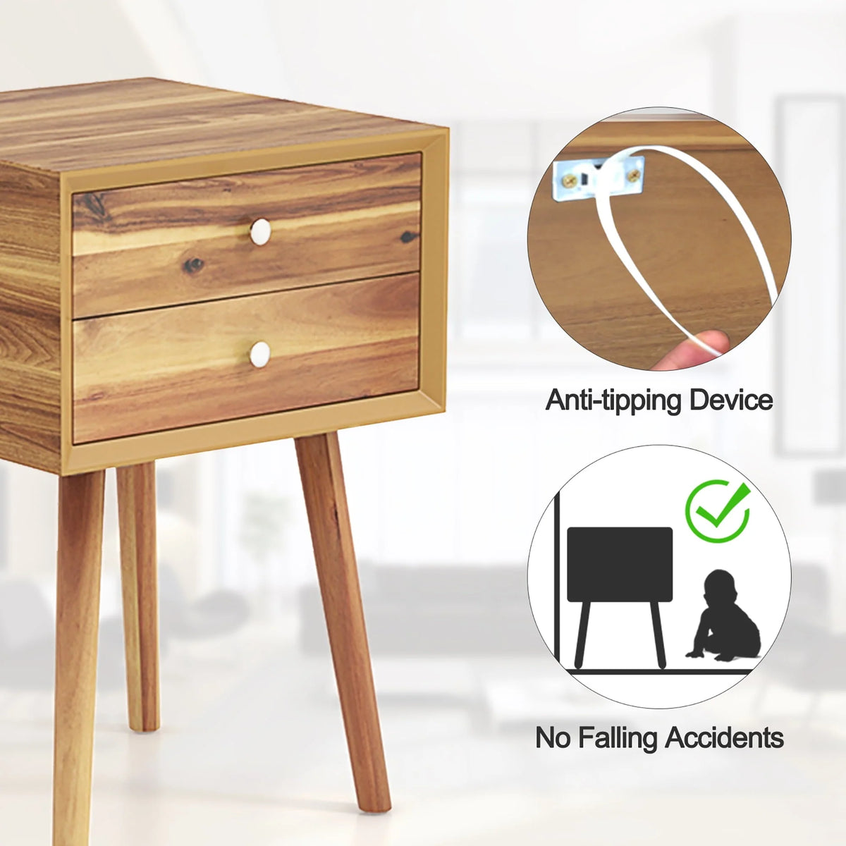 Gymax 2-Drawer Nightstand Mid-century Modern Bed Side Table w/ Storage Multipurpose End Table Brown