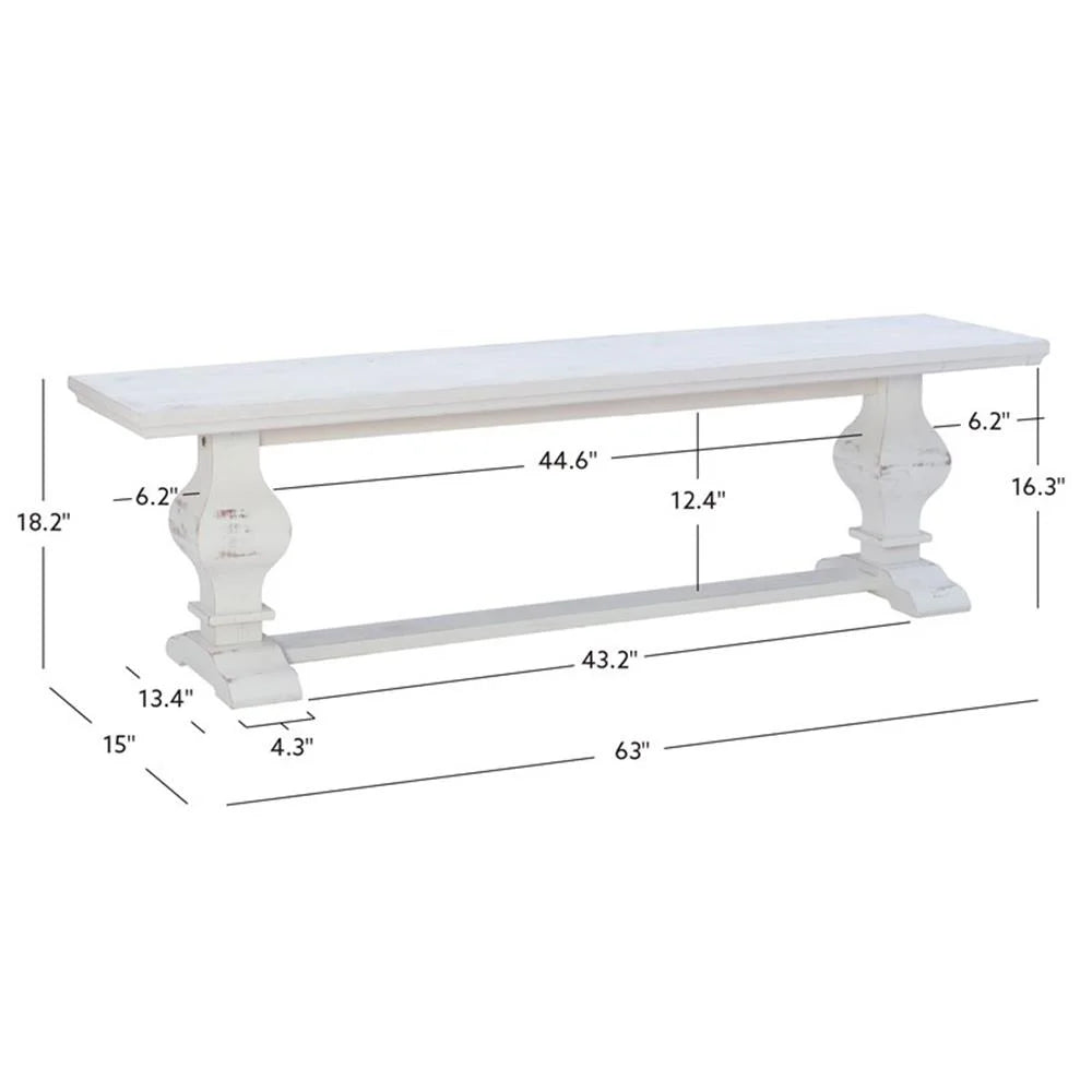 Linon Larson Solid Pine Wood Double Pedestal Bench in Rustic Honey Brown