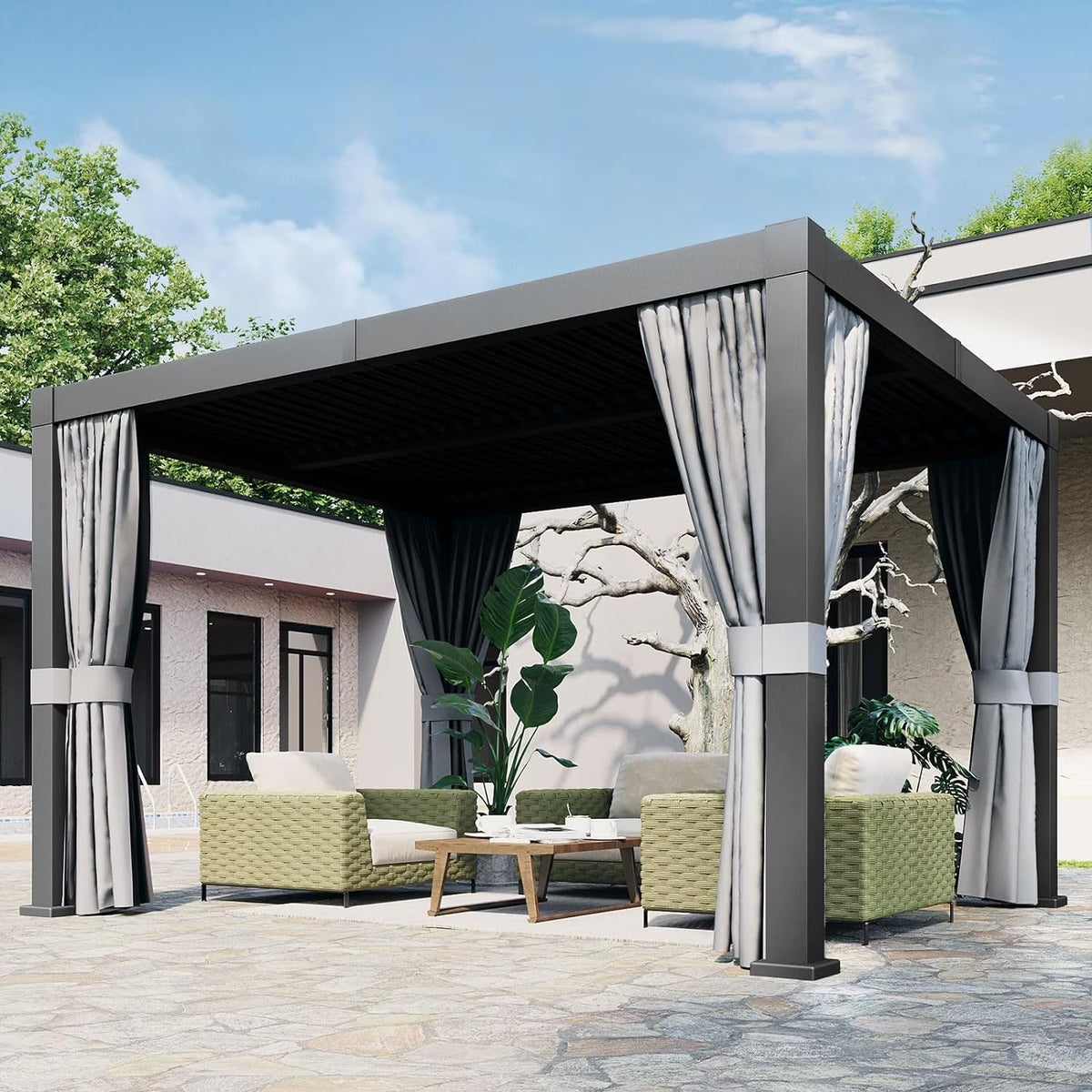 Aoxun 20' x 12' Louvered Pergola, Outdoor Aluminum Pergola with Adjustable Top for Decks, Gardens and Backyards, Gray