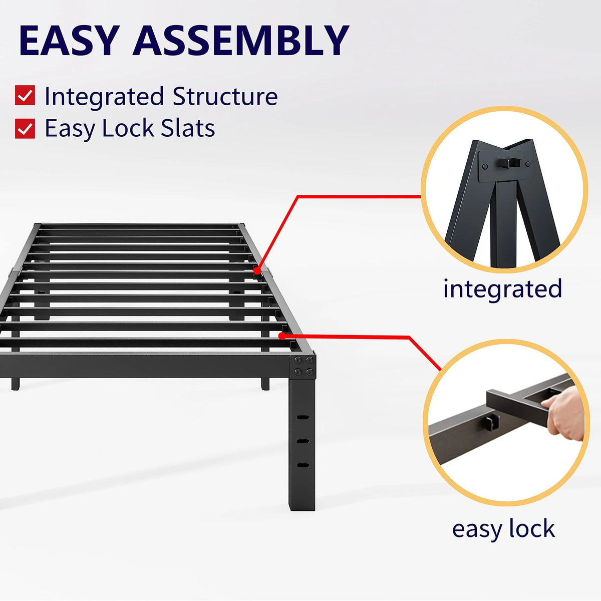 COMASACH 14" Twin-XL Metal Platform Bed Frame, Heavy Duty Mattress Foundation, Easy Assembly, No Box Spring Needed