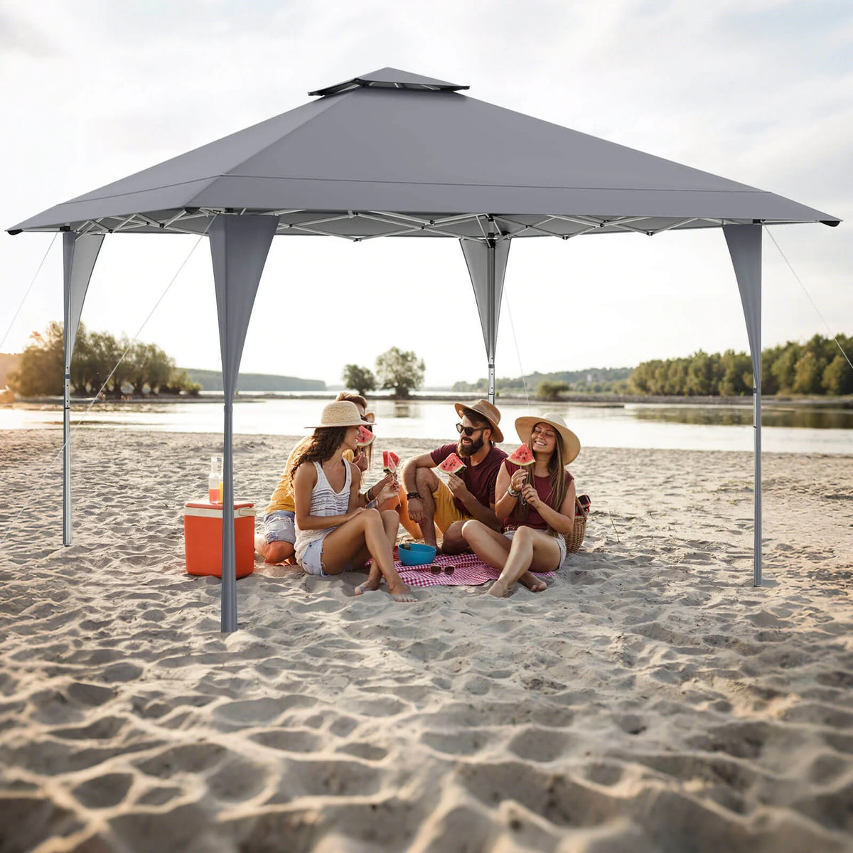 Costway 13 X 13 FT Pop up Gazebo Outdoor Canopy Tent with Portable Carrying Bag 8 Stakes Gray