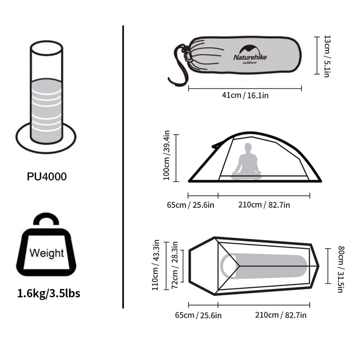 Naturehike Cloud-Up 1/2/3 Person Backpacking Tent Lightweight Waterproof