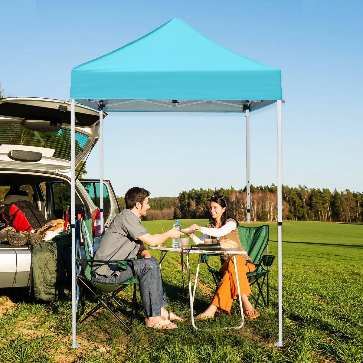 INTER HUT 5x5 Outdoor Pop up Canopy Gazebo, Instant Easy Set up Outdoor Canopy Commercial Fair Shelter, Beige