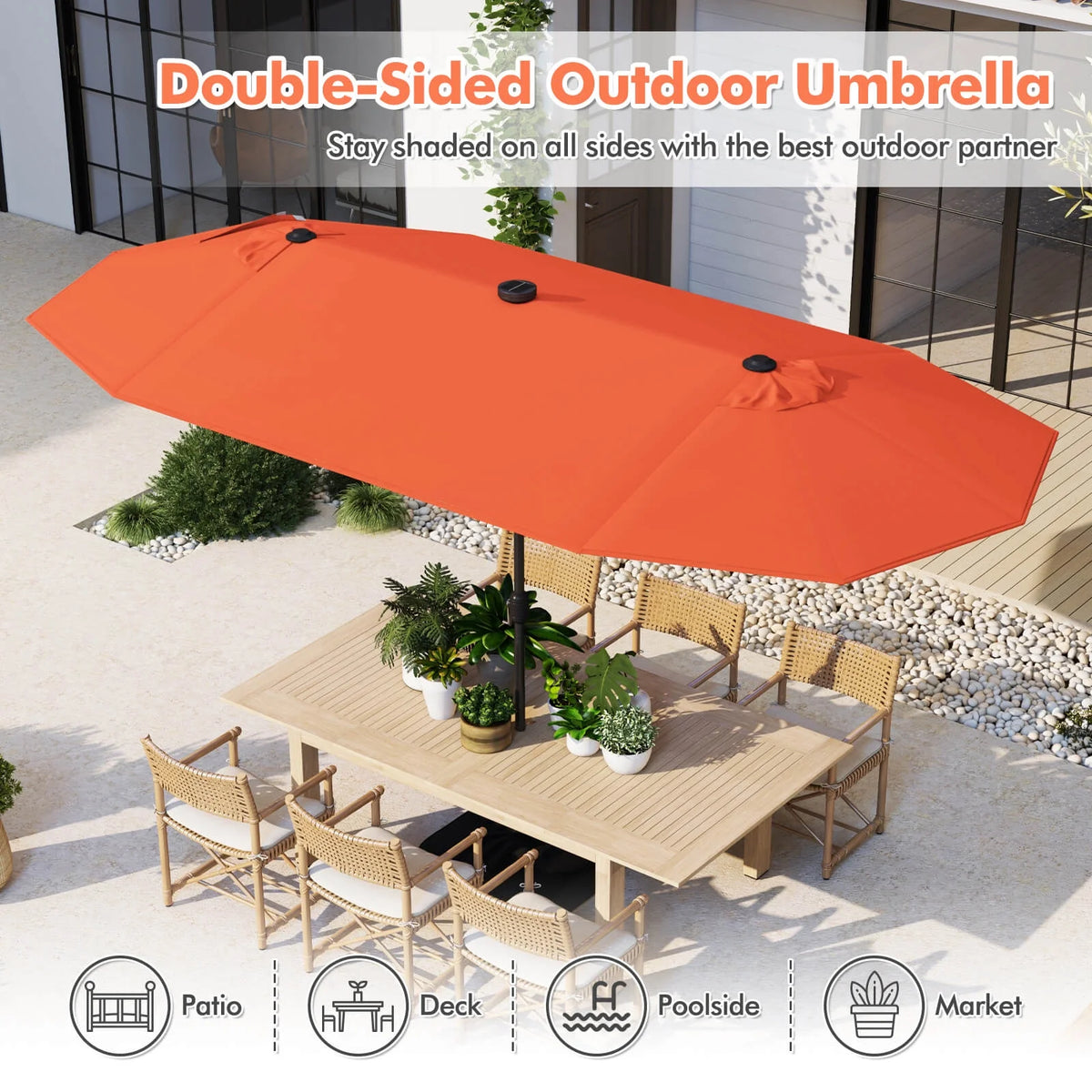 Costway 13ft Beige Rectangle Double-sided Patio Umbrella, Crank Lift