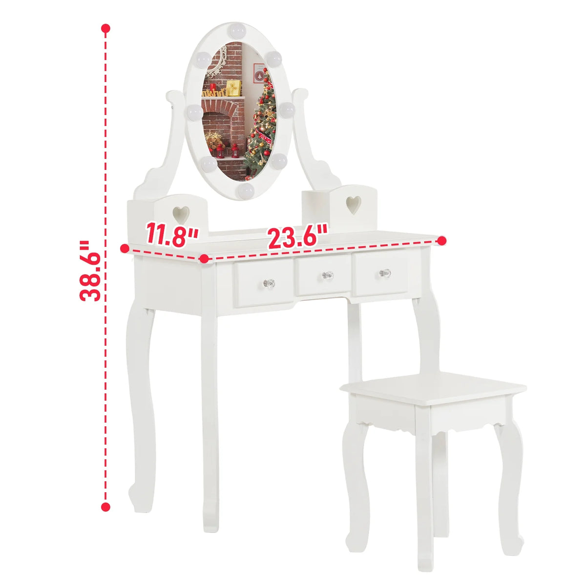 Zimtown Kids' Vanity Set with 3-Color LED Lighted Mirror Makeup Table with Matching Stool, Purple