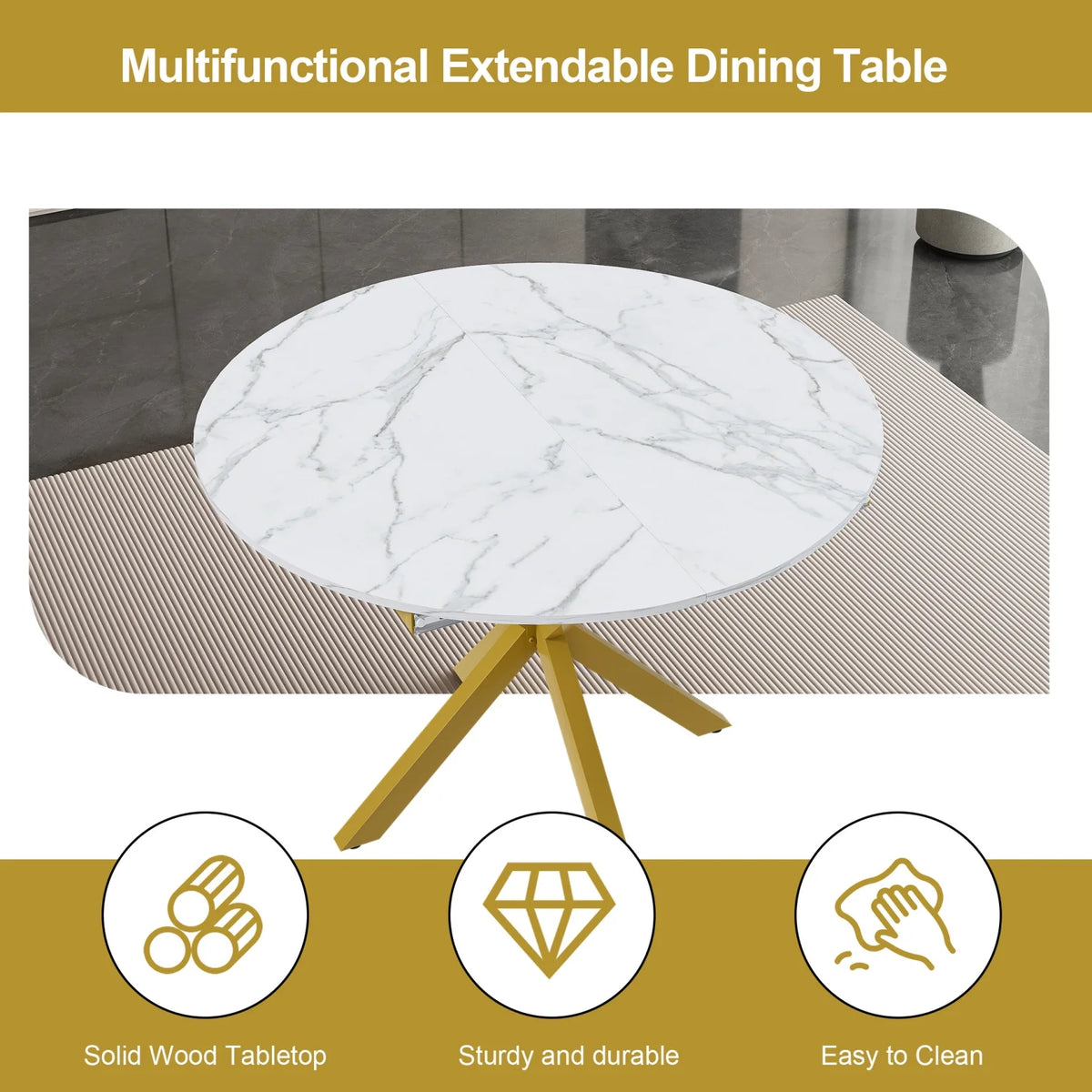 42"-59" Extendable Dining Table, Farmhouse Oval Kitchen Table with Removable Leaves and Metal Legs Support for Living Room, Walnut
